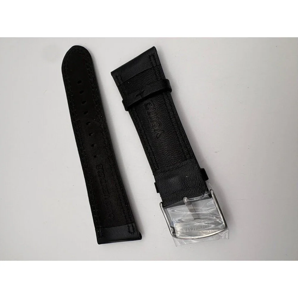 New OEM Yema Black Genuine Leather Watch Strap | Blue Stitching 20mm Stainless